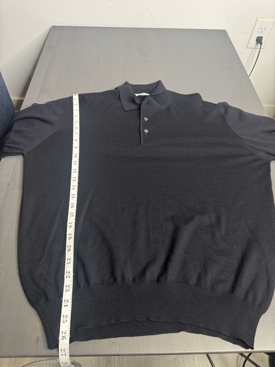 Gran Sasso for Mark Shale Italy Black 100% Virgin Wool Polo Sweater - Picture 9 of 9